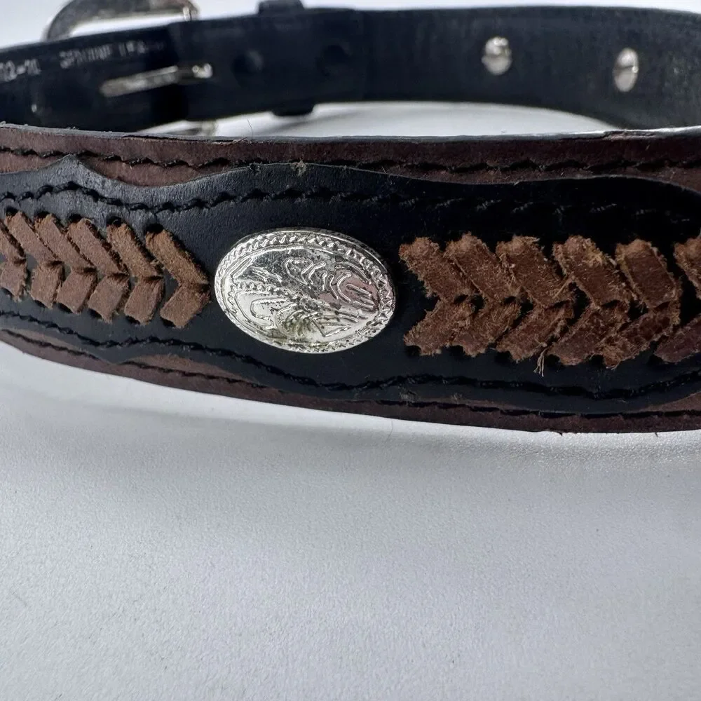 Nocona Kids Western Leather Belt Size 20 Brown Black Tooled Concho Rodeo 4411202